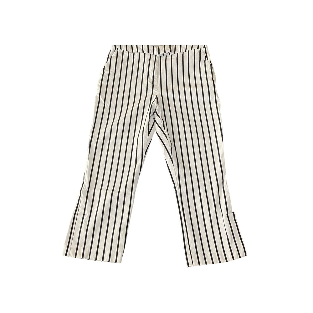 Cato Womens Black White Striped Mid Rise Straight Leg Cropped Pants Size 8